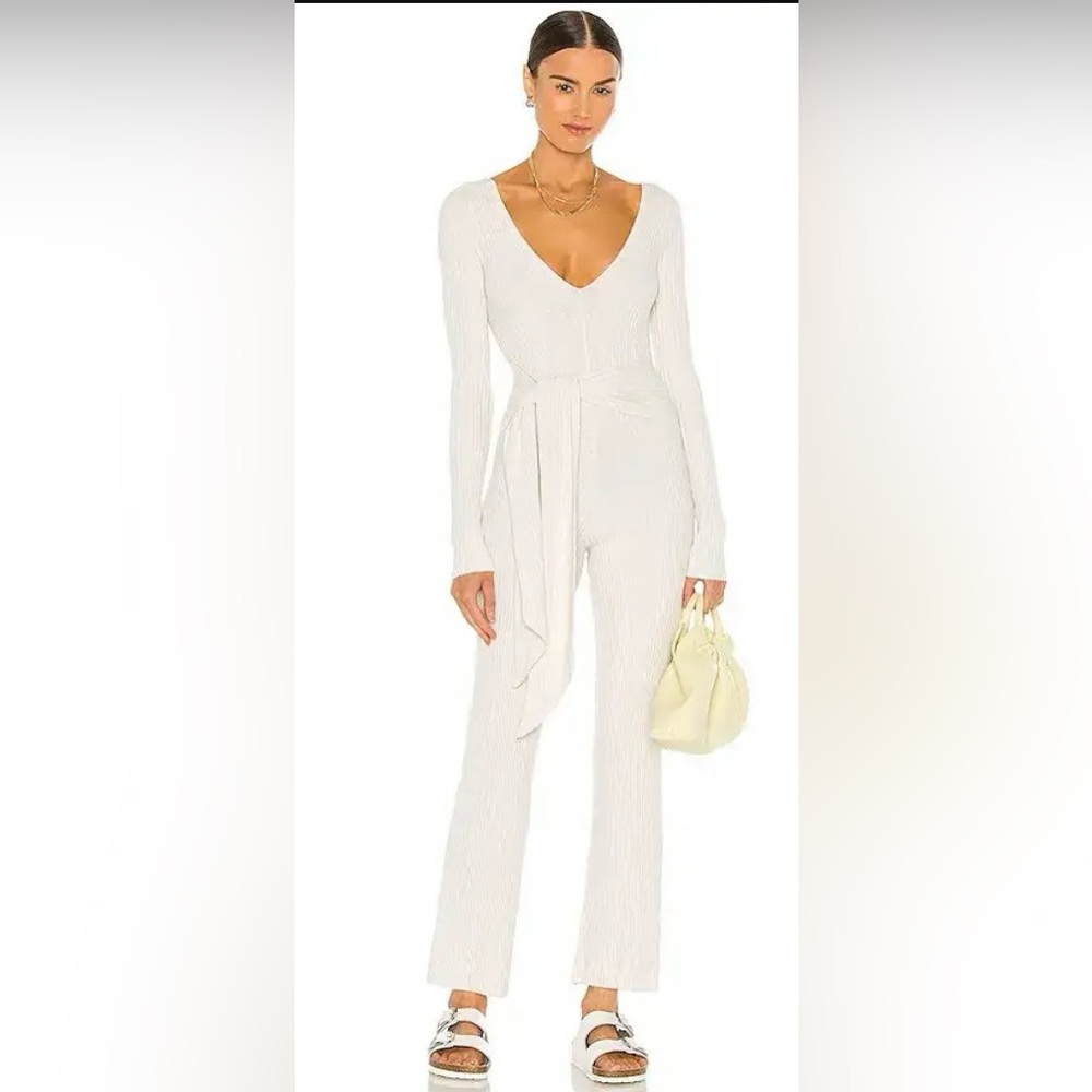 WEEKEND STORIES Wrap Plunge V Jumpsuit Weekend Stories Cream Jumpsuit size XS